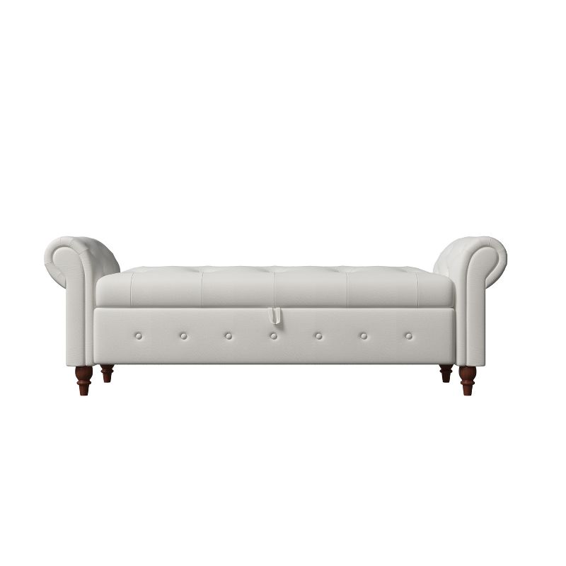 Cecily 63" Button-Tufted Large Storage Ottoman Upholstered Fabric Bench features rolled arms, window seating, and solid wood legs-Maison Boucle, 3 of 8