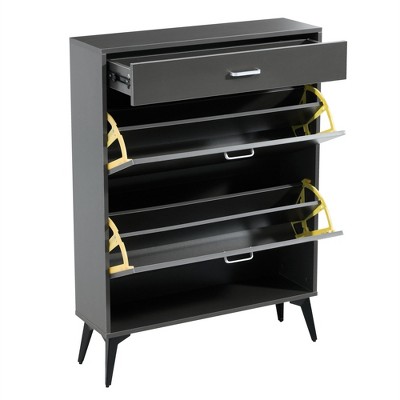 Dark Grey Space-Saving Shoe Cabinet – Freestanding Entryway Organizer with Metal Legs for Heels, Boots & Accessories