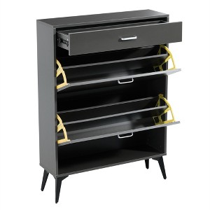 Dark Grey Space-Saving Shoe Cabinet – Freestanding Entryway Organizer with Metal Legs for Heels, Boots & Accessories - 1 of 4