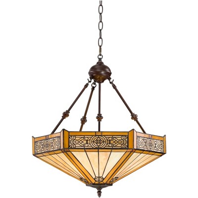 Robert Louis Tiffany Bronze Pendant Chandelier 20 3/4" Wide 3-Light Mission Stained Glass Fixture Dining Room House Kitchen Island