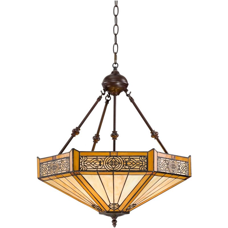 Robert Louis Tiffany Stratford Bronze Pendant Chandelier 20 3/4" Wide Farmhouse Rustic Art Glass 3-Light Fixture for Dining Room House Kitchen Island, 1 of 9