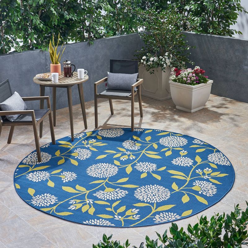 Viola Floral Outdoor Rug Blue/Green - Christopher Knight Home, 4 of 9