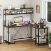 Costway L-Shaped Gaming Desk with LED Strip & Power Outlets Hutch Monitor Stand CPU Stand Brown/Black/Gray - 4 of 4