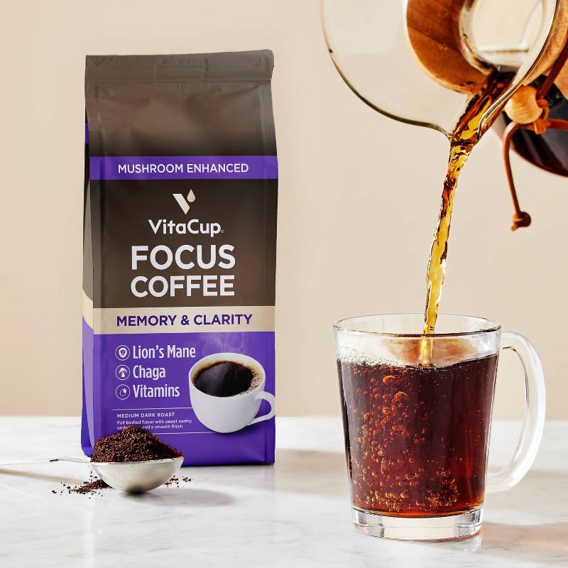 VitaCup Focus Ground Coffee Medium Roast Cognitive &#38; Immunity Support Lions Mane, Chaga Mushroom &#38; B Vitamin - 10oz, 3 of 6