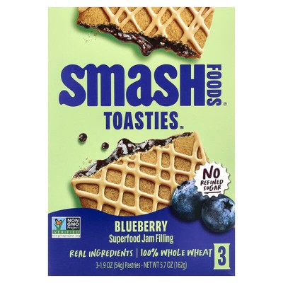 Smash Foods, Toasties™, Blueberry, 3 Pastries, 1.9 oz