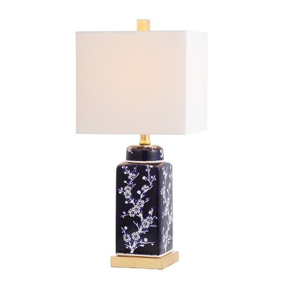 Pilar Navy and White Ceramic Floral Table Lamp Set