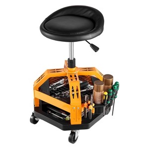 VEVOR Rolling Shop Stool, Heavy-Duty Pneumatic Garage Seat with 300 lbs Capacity,Roller Creeper Seat, 360° Swivel Padded Workshop Stool, Black&Yellow - 1 of 4