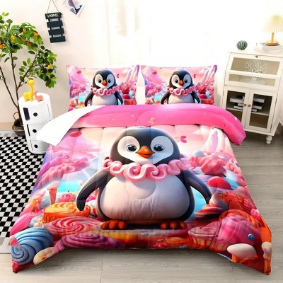 Acoinel 3 Pcs Cartoon Penguin Comforter Set with 2 Pillowcases