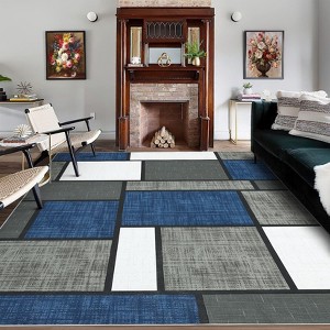 Washable Modern Patchwork Rug Non Slip Low Pile Rug Soft Contemporary Throw Floor Cover Foldable Indoor Carpet for Living Room Bedroom Playroom填 - 1 of 4