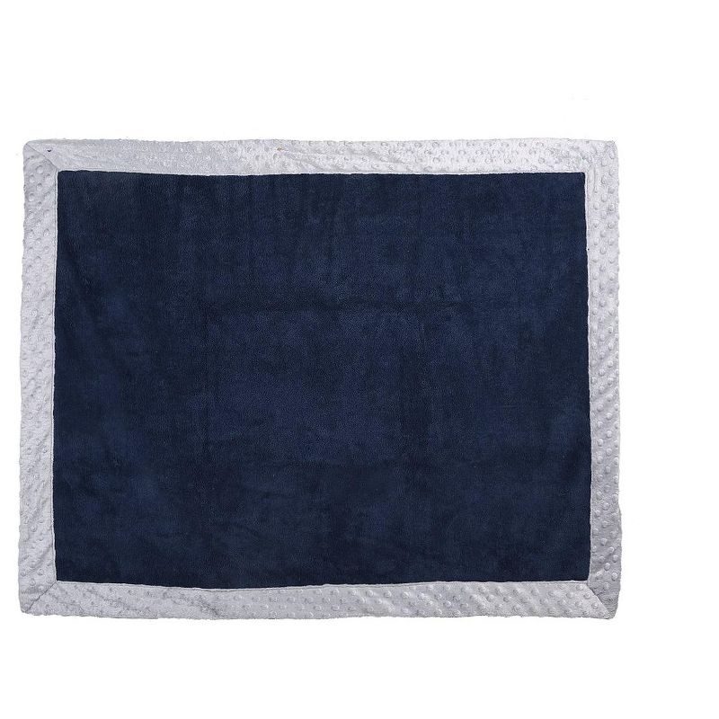 Bacati - Solid Navy Blue with Solid Border Blanket (Navy Blue/Grey Border), 2 of 5