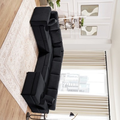 Whisen Corduroy Oversized Sectional Sofa with a Chaise Lounge and Three Soft Throw Pillows