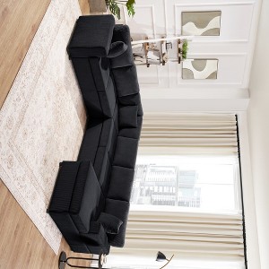 Whisen Corduroy Oversized Sectional Sofa with a Chaise Lounge and Three Soft Throw Pillows - 1 of 4