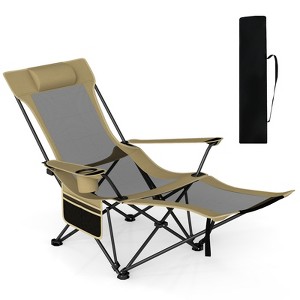 Costway Camping Lounge Chair with Detachable Footrest & 4-Position Backrest Carrying Bag Green/Gray - 1 of 4