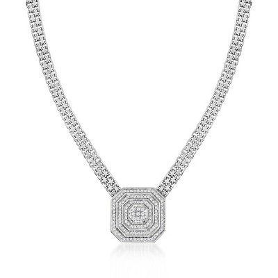 Ross-Simons 0.50 ct. t.w. Diamond Cluster Necklace in Sterling Silver