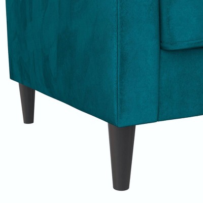 Green Velvet Pillow-Top Arm Sofa with Wood Frame