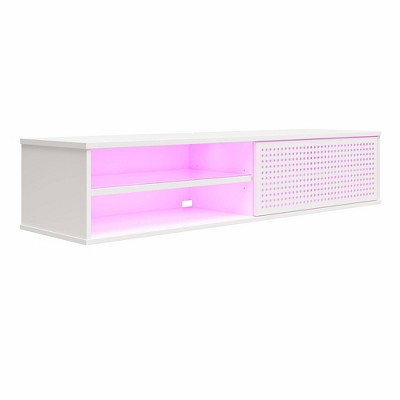 White MDF Floating TV Stand with Cabinet and LED Lighting