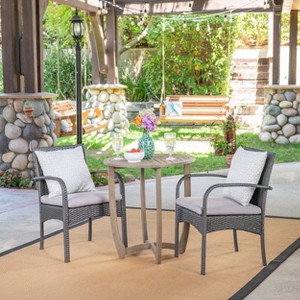 Christopher Knight Home Lindy Outdoor Acacia Wood and Wicker 3 Piece Bistro Set - 1 of 4