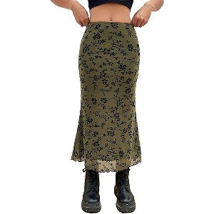 Women's Floral Print Skirt, High Waist Fish Tail Hem Party Maxi Skirt - 1 of 4