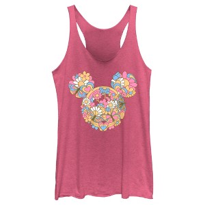 Women's Mickey & Friends Flowers and Butterflies Ears Racerback Tank Top - 1 of 4