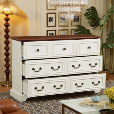 FURNIinspire Dressers 7 Drawers Dresser, Natural Texture Storage Dressers Organizer For Bedroom, Living Room, Multicolored, 47.25"*15.5"*31.5"