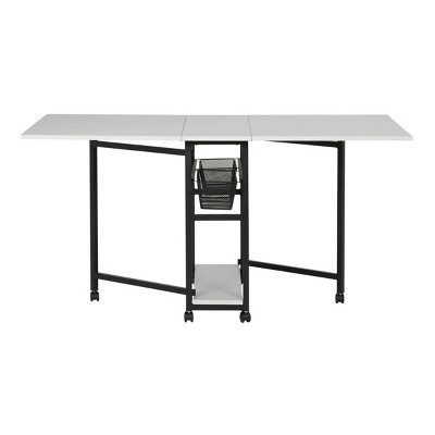 Charcoal & White Mobile Sewing Craft Table with Wire Storage