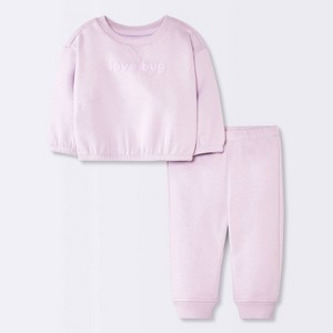 Baby Girls' 2pc Love Bug Fleece Sweatshirt and Jogger Pants Set - Cloud Island™ Purple - 1 of 4