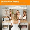 Vanity Desk with Lighted Tri-Fold Mirror, Hidden Storage, Adjustable LED, Jewelry Hooks, 43.3" Makeup Table for Bedroom-3irtyhousy - 2 of 4