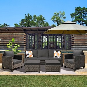 Ovios Tampa 5pc Wicker Outdoor Patio Furniture Conversation Sofa Set with Cushions - 1 of 4