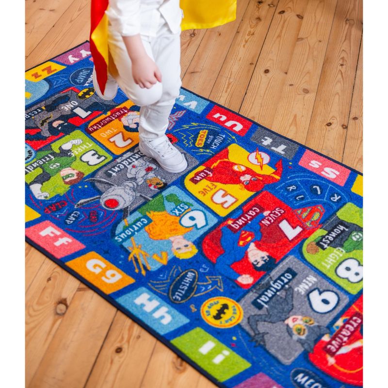 KC CUBS | Justice League Boys & Girls Kids Hopscotch Number Counting Educational Learning & Game Nursery Bedroom Classroom Rug Carpet, 2' 7" x 6' 0", 3 of 11
