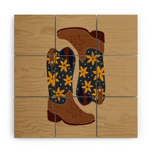 Cat Coquillette Cowgirl Boots Teal Yellow Wood Wall Mural - Society6 - 1 of 2