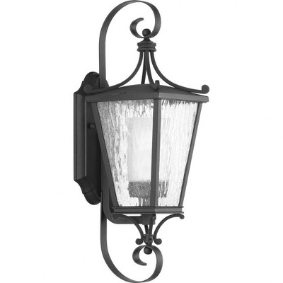 Progress Lighting Cadence 1-Light Outdoor Wall Lantern in Black with Seeded Glass Shade