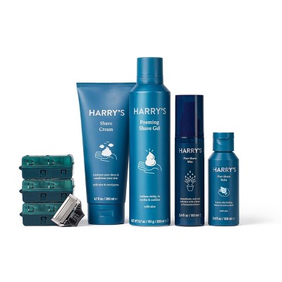 Harry's Starter Shave Set Buoy Blue Razor Handle 5 Blade Cartridge Shave Gel New