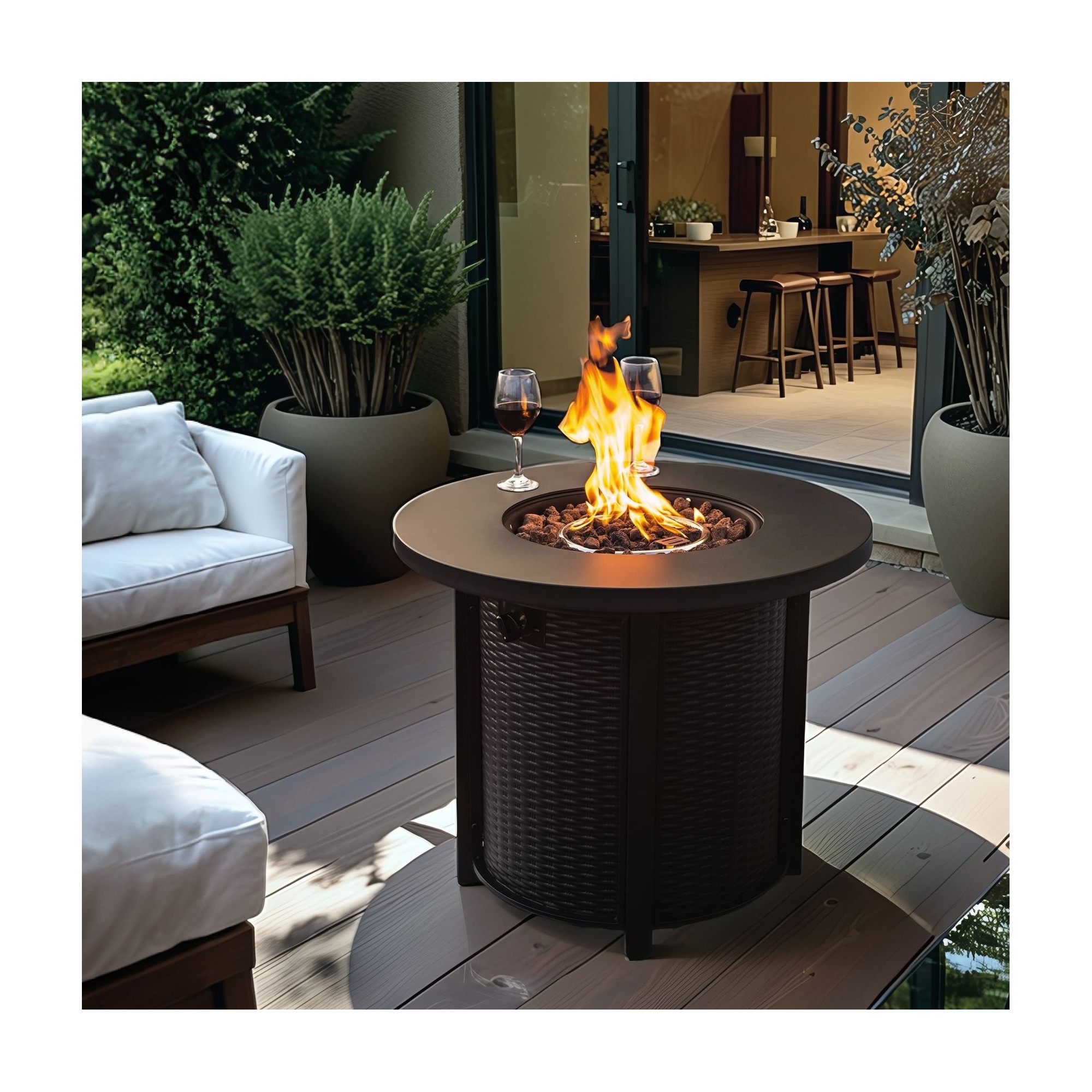 Christopher Knight Home Hugo 40000BTU Round Steel Propane Fire Pit Table with Lid, Black/30"