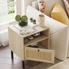 Angel Sar Rattan Nightstands Set of 2, Boho Night Stand with 1 Door, Natural Wood - 2 of 4