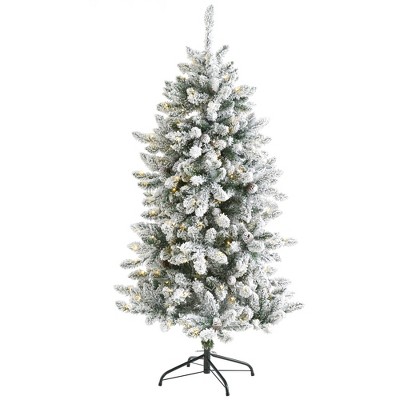 5ft Nearly Natural Pre-Lit LED Flocked Livingston Fir with Pinecones Artificial Christmas Tree Clear Lights