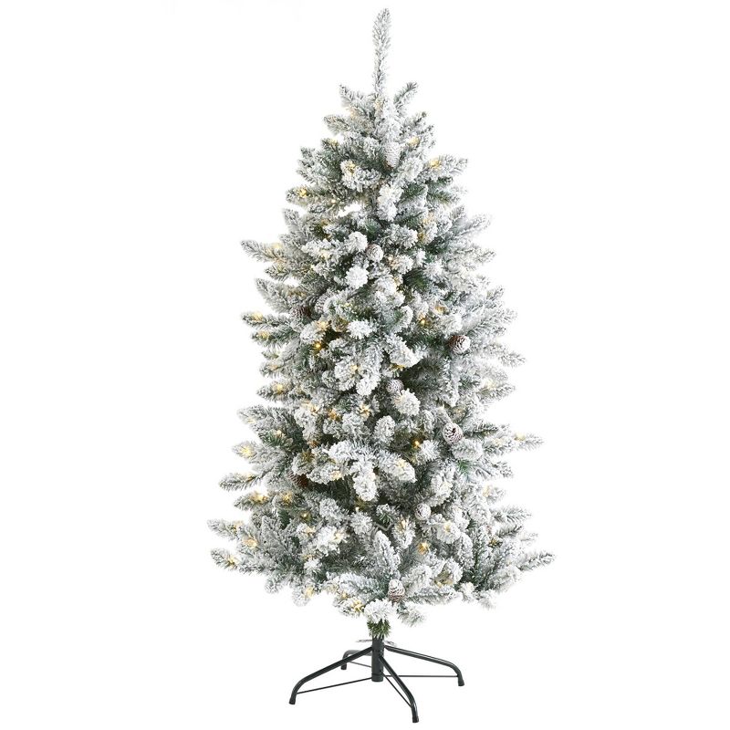 5ft Nearly Natural Pre-Lit LED Flocked Livingston Fir with Pinecones Artificial Christmas Tree Clear Lights, 1 of 12
