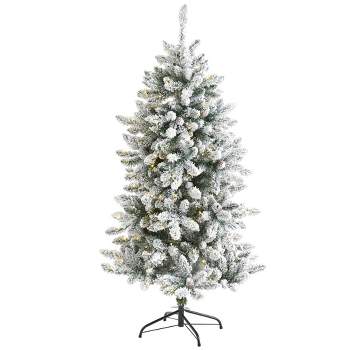 5ft Nearly Natural Pre-Lit LED Flocked Livingston Fir with Pinecones Artificial Christmas Tree Clear Lights
