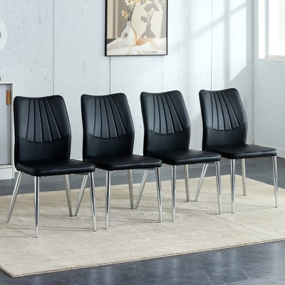 AZL1 Life Concept Accent Chairs Four Black Dining Chairs, Modern Chairs from the Middle Ages, PU Material, Silver Metal Leg, Black, 16.9"*17.9"*34.3"
