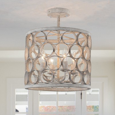 PAKOKULA 13.4 in. 4-Light Vintage White Cage Semi-Flush Mount Ceiling Light Fixtures for Entryway