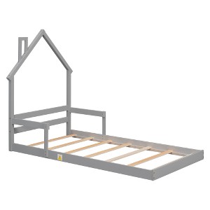 Full House-Shaped Headboard Floor Bed with Handrails ,slats - 1 of 4