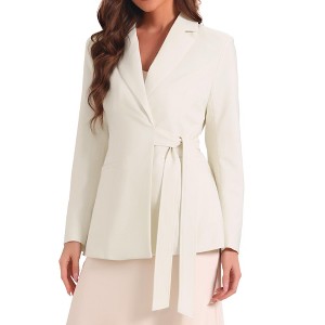 Allegra K Women's Lapel Long Sleeve Belted Blazer - 1 of 4