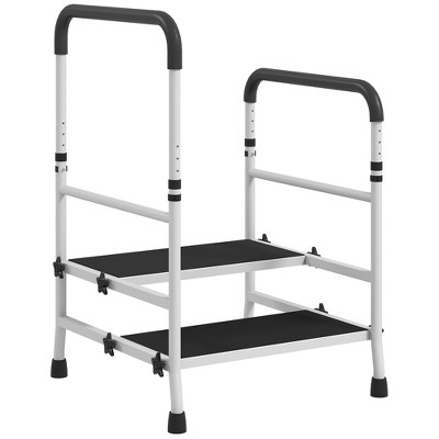 HOMCOM Bed Step Stool with Handle for Elderly Two Step Stool for High Beds Adjustable Stepping Stool for Adults with Storage Holds up to 300 lbs