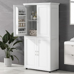 TiramisuBest Tall and Wide Bathroom Floor Storage Cabinet, Bathroom Storage Unit, Freestanding Cabinet with 4 Doors, Adjustable Shelves, White - 1 of 4