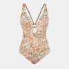 Women's Textured Floral Cutout Plunge Neck O-Ring Back One Piece Swimsuit -Cupshe - 4 of 4