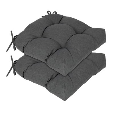 Aoodor 19x19x5 Inch Tufted Outdoor Chair Cushions, Water and Fade Resistant Polyester Dining Chair Pads with Ties for Patio Furniture, Set of 2