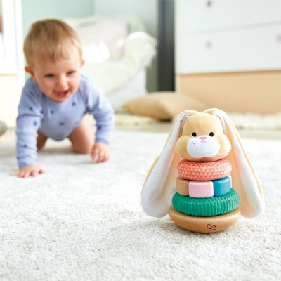 Hape Bunny Wooden Ring Stacker with Multi-Textured Rings