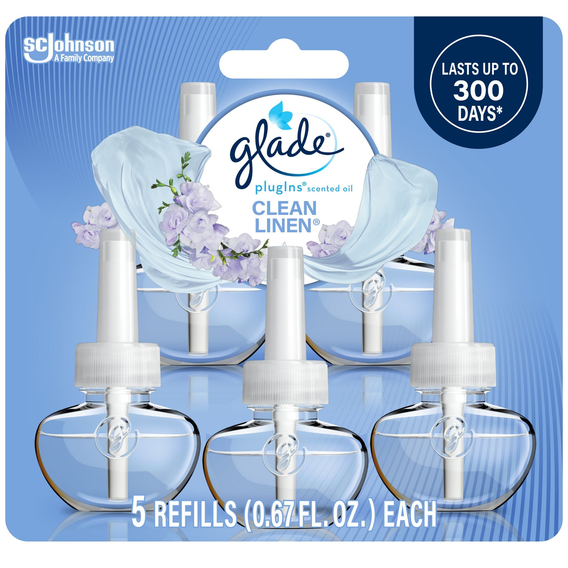 Glade Air Freshener Plug Ins Scented Oil Diffuser Refills - Clean Linen - 3.35 fl oz/5pk: Electric, Spring/Summer/Winter