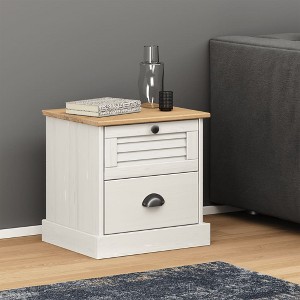 Bedside Cabinet White Solid Pine Wood, Engineered Wood, Metal - 1 of 4