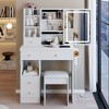 VYNXARIA 29.2" Small Size Left Drawer Desktop Vanity Table&Cushioned Stool,Hair dryer bracket,Extra Sliding Mirror,White - 2 of 4