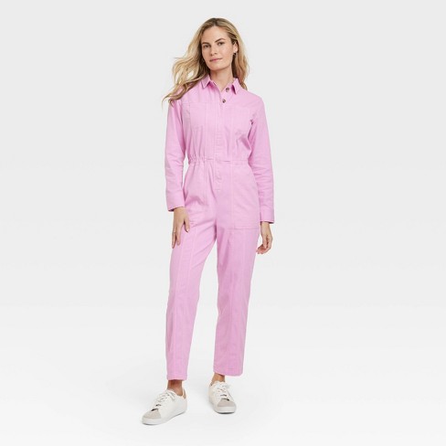 Women's Long Sleeve Button-front Coveralls - Universal Thread™ Pink 2 ...